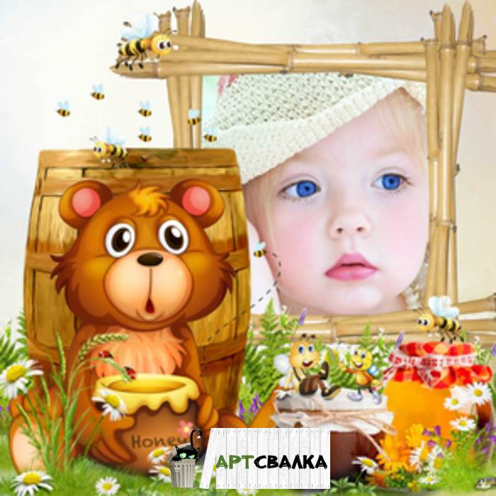 Фотошоп рамка с мишкой для ребенка. | Photoshop frame with Teddy for the baby.